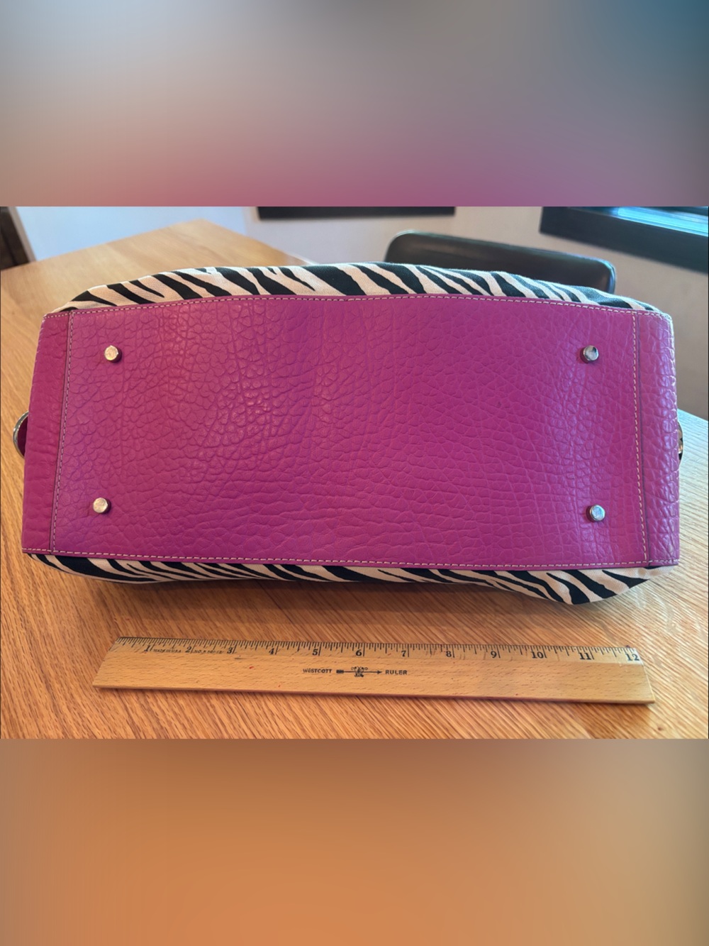 Zebra Print Adrienne Vittadini Satchel with Magenta Trim - Picture 4 of 5